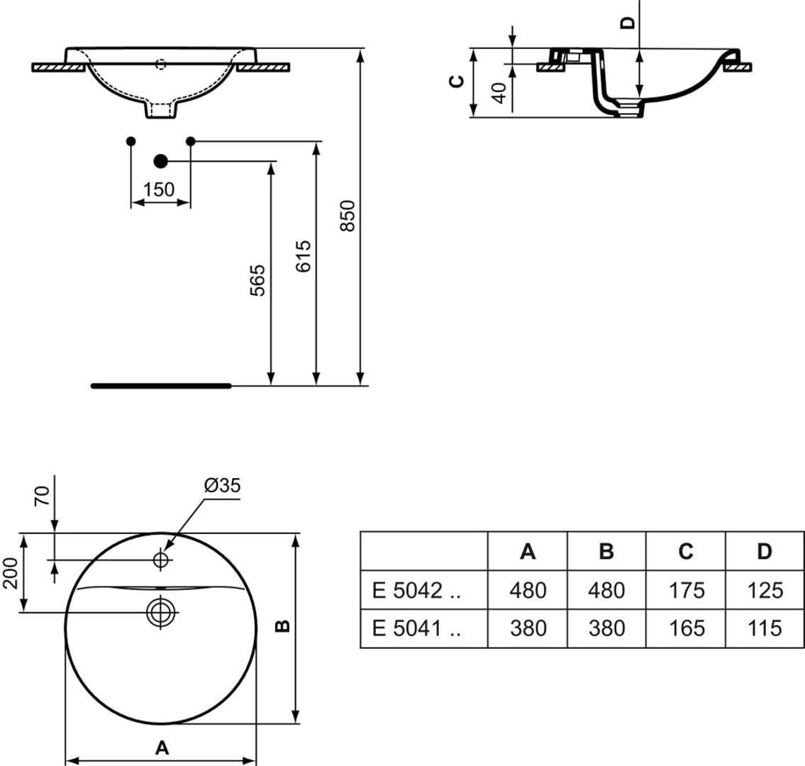 Ideal Standard - Lavabo Encastre Redondo Connect 48Cm (E504201)