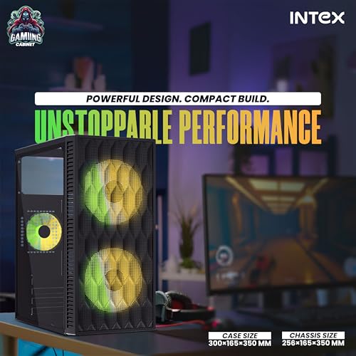 Image of Intex Bolt Computer Gaming Cabinet | Micro-ATX, Mini-ITX | 12cm LED Fans | Mesh Front Panel | Compact PC Case | Smooth Airflow | Acrylic Side Panel | 4 PCI Slots | 260mm VGA Support