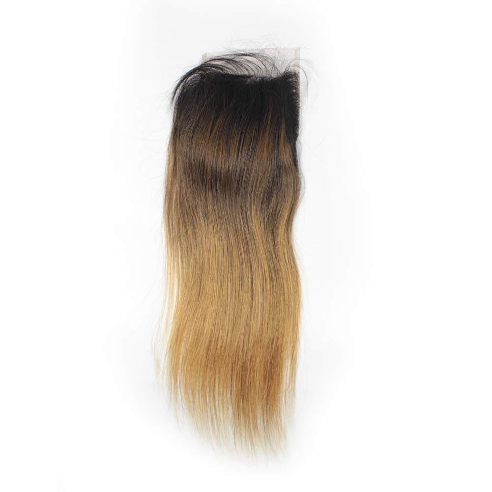 Forawme 4X4 inch Free Part Top Closure 10 Inch 1B/4/27 Ombre Pre Plucked Lace Closure Human Hair Straight Brazilian Virgin Hair Pieces