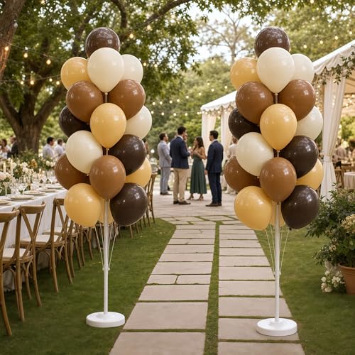 Image of Hiins Balloon Column Kit Set of 2 With Balloons Included - with Base,Pole,Balloon Tower Backdrop Decoration for Wedding, Baby Shower,Birthday Party,Bachelorette Parties (3xChocolate Brown)