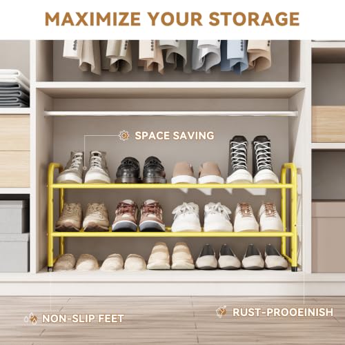 Image of 2 Tier Shoe Storage Rack with Steel Mesh Shelves for Entryway,Gold