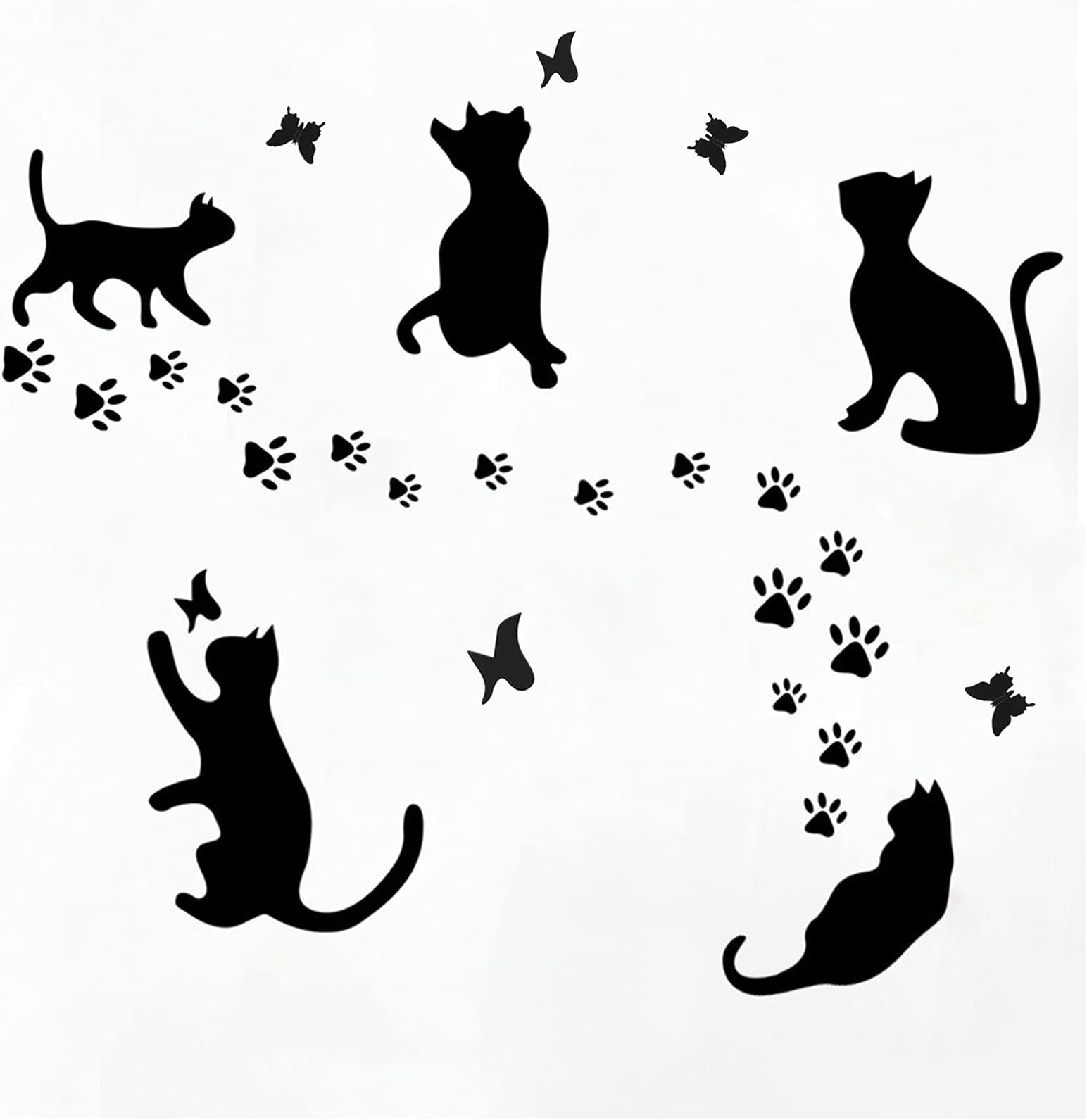 5 Pcs Black Cat Stickers Paw Patrol Party Wall Decal Butterfly Wall Decor, Removable Art Vinyl Door Decal Wallpaper for Family Bedroom Living Room Home Decorations