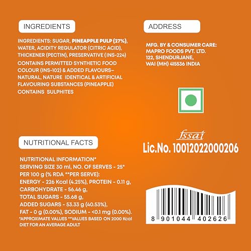 Image of Mapro Crush - Pineapple, 1L Bottle (Pack of 3)