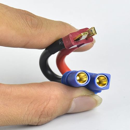 Miniatura 6 de 2 Pares EC5 Conector a Deans Estilo T-Plug Macho Hembra Adaptador de conversión RC 12 AWG Cable de alambre para RC Hobby Modelo FPV Dron Rojo y Azul