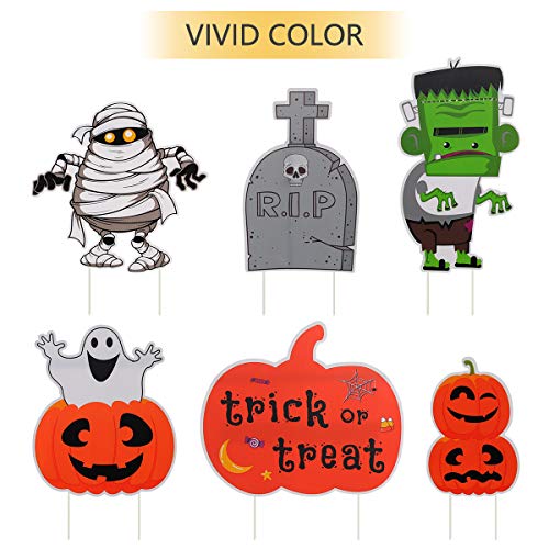 FUNNISM 6 Pack Halloween Decorations Yard Sign with Stake,Family-friendly Halloween Trick or Treat Party Decoration Prop,Halloween Pumpkin/Ghost/Monster Lawn,Sidewalk,Garden,Porch,Yard Sign Decoration