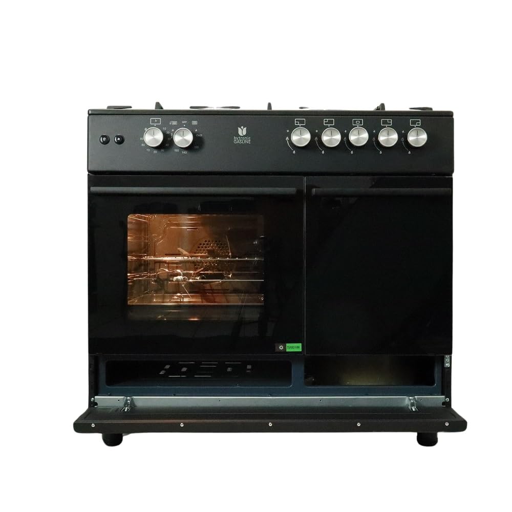 Gasline GAG90GPXFL-B Schwarz Gas Standherd 90cm 71L 4,8kW Umluft Hähnchenspieß Wok Propan 50Mbar