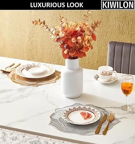 Image of Rose Design PVC Dining Table Placemat Set of 6 | Heat Resistant & Non-Slip Table Mats for Dining Table | Washable Decorative Place Mats for Kitchen & Dining | 38 x 36 CM (Gold, Rose)