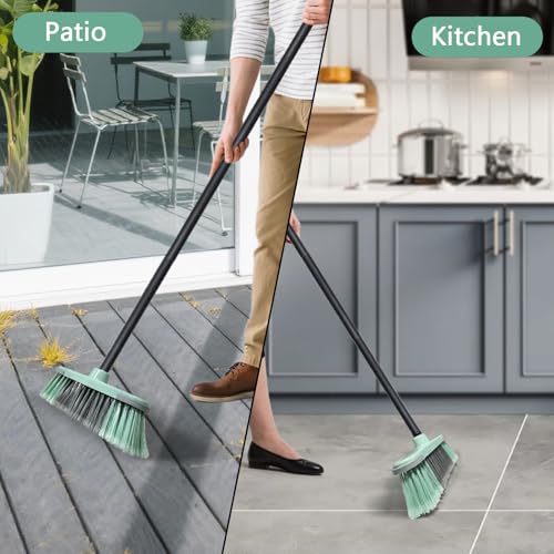 Image of Indoor Broom Soft Bristle Brooms - Brooms for Sweeping Indoor Pet Hair, House Broom for Cleaning Hardwood, Tile, and Decking Surfaces Across.（Green）