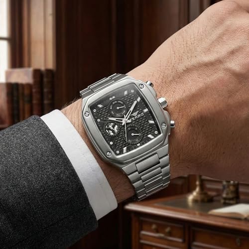 Image of Ferro Eterna Quartz Black Rectangle Dial Men's Watch - FM11485A-A2