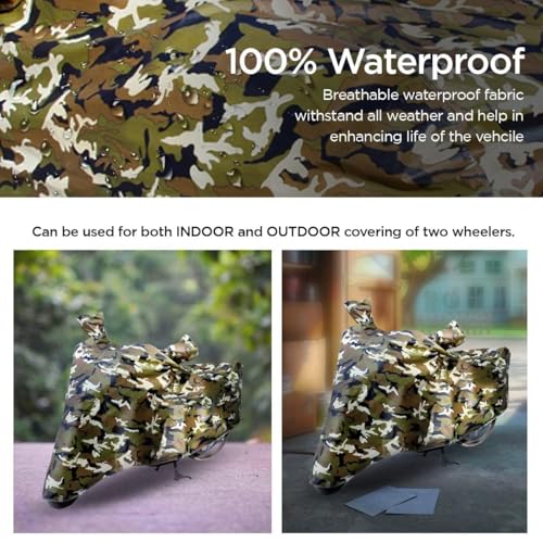Image of COVERFEST 100% Waterproof Bike Body Cover Compatible with Ather Rizta | Bike Accessories | Motorcycle Cover | Two Wheeler Cover (Military)