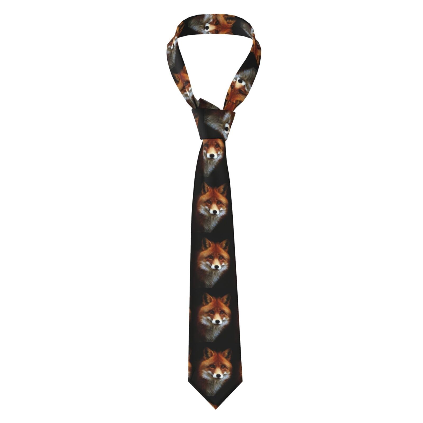 Changlei Men's Black Fox Ties,Personalised Printed Silk Neckties Adjustable Ties Business Wedding Formal Ties