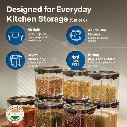 Image of HomeWiz Airtight Kitchen Storage Box 700ml x10 | Containers For Kitchen Storage Set | Food Grade BPA-Free Kitchen Containers Set With 2 Side Clip-Lock | Stackable, For Pantry and Fridge Storage