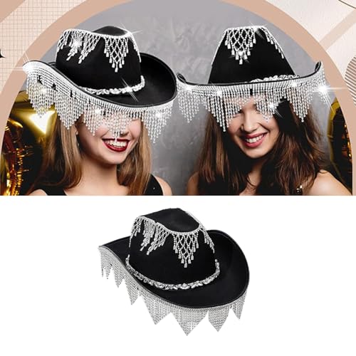 Vacation Hats Tassels Hand Beading Crystal for Girl for Carnivals Music Festival Black3