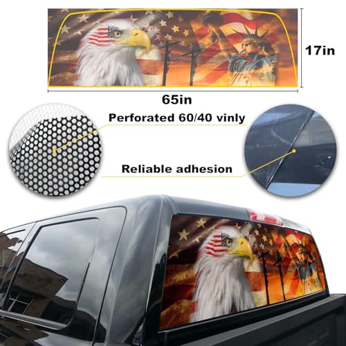 Image of American Flag Decal for Truck, SUV & Car - Eagle Design (65x17in) for Men, Dad, Grandpa, Boyfriend