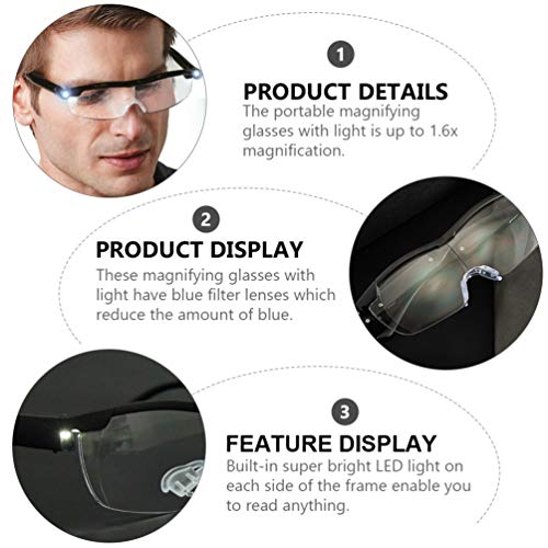 Healifty Lupa de óculos com luz LED recarregável por USB, para trabalho de perto, passatempos, artes