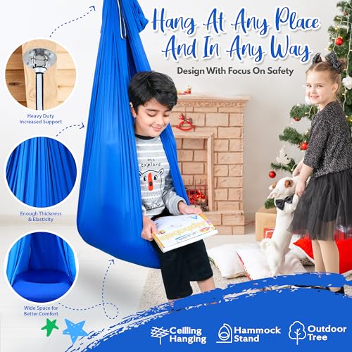 DINIC Sensory Swing for Kids Indoor and Outdoor, Sensory Hammock with Inflatable Cushion and 360° Swivel, Pod Swing for Kids and Adults Holds 180 LBS, Blue - with Additional Toys - Image 5