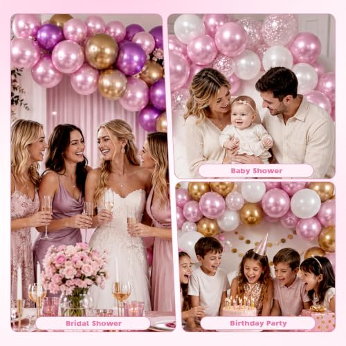 Image of Metallic Pink Balloons, 12 Inch Chrome Light Pink Latex Party Balloons | 30 Pack Pink Metallic Balloons for Birthday, Bridal Shower, Baby Shower, Gender Reveal, Boo Halloween Party Decorations