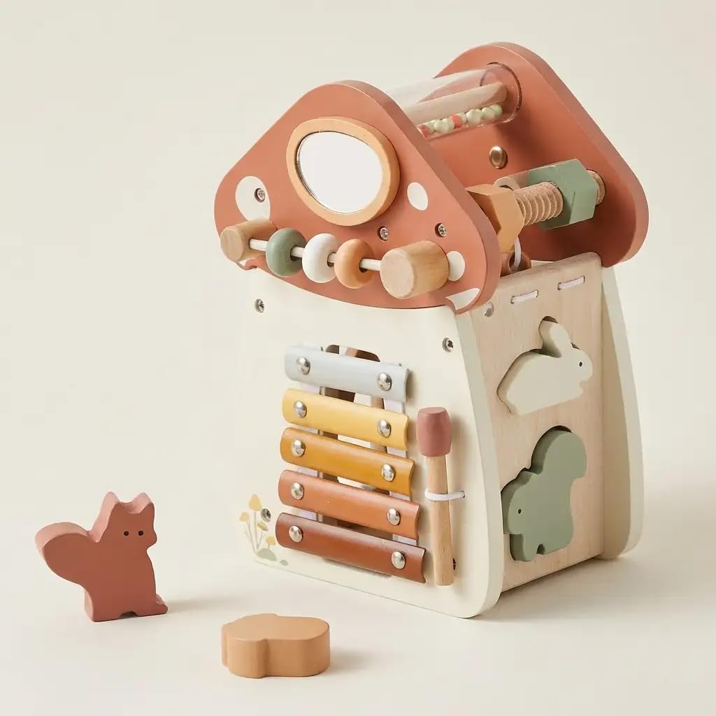Cube d'Éveil Montessori en Bois 7-en-1 - Jouet d'Éveil Premier Âge avec Xylophone, Boulier et Labyrinthe à Perles - Cadeau Éducatif pour Bébé et Enfant 18 Mois+ - Design Durable et Sécuri