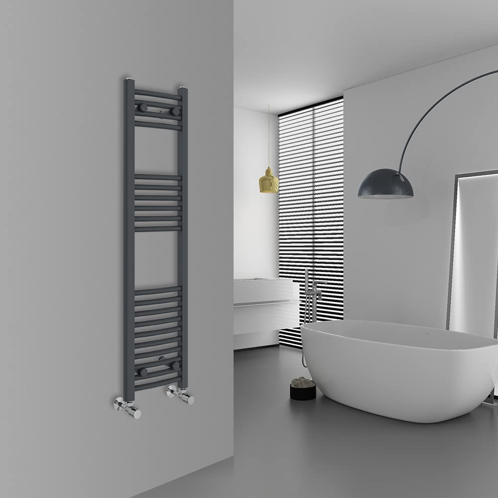Warmehaus Curved Bathroom Heated Towel Rail Ladder Radiator Anthracite 1200x300mm