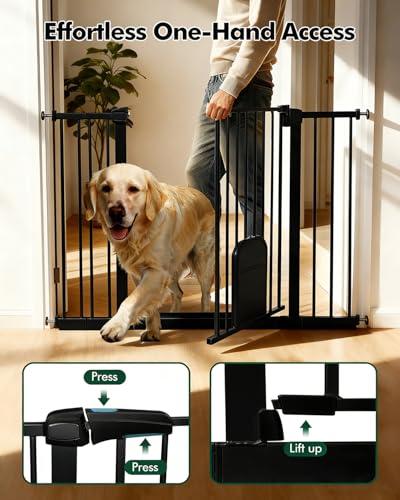 Pet Gate with Adjustable Cat Door, 31–46 Inch Pressure Mounted Dog Gate for Doorways, Stairs and Hallways, Auto Close Walk Through Metal Gate, No Drilling, Black - Image 5