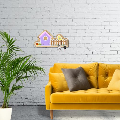 Image of Wooden Birdhouse Wall Mount Key Hanger for Home Office Decorative Wall Mounted Stylish Key Hanger for Home Decor (V-House Keyholder Purple)