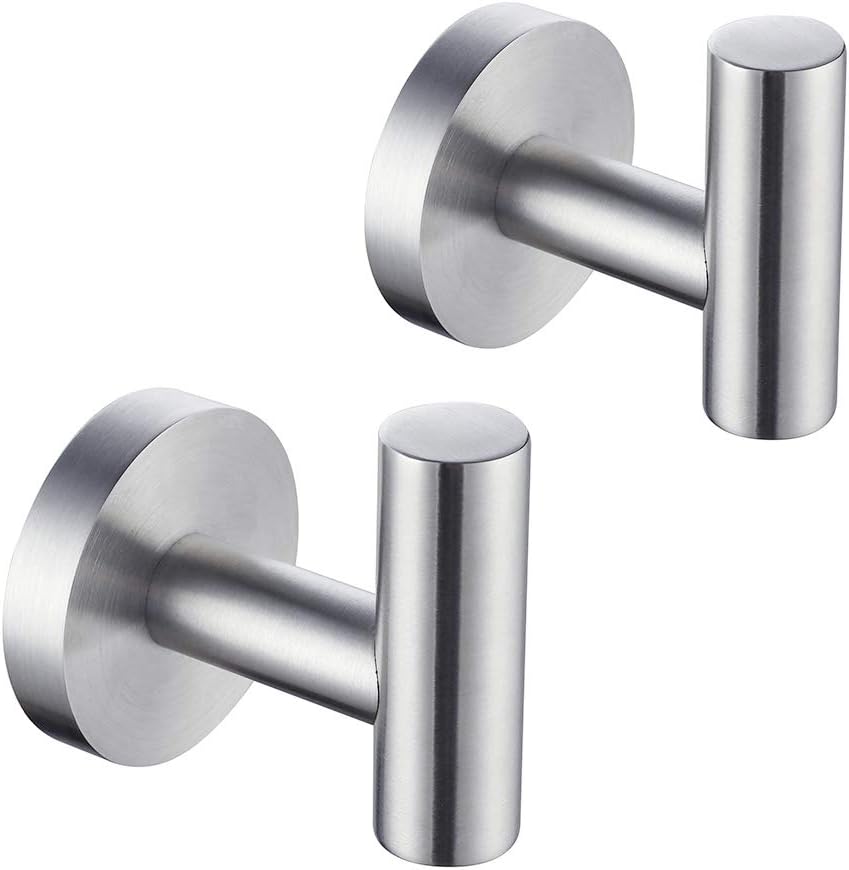 Miyili Bathroom Coat Hook SUS 304 Stainless Steel Towel/Robe Clothes Hook for Bath Kitchen Garage Heavy Duty Wall Mounted Brushed Finish 2 Pack, B01N2