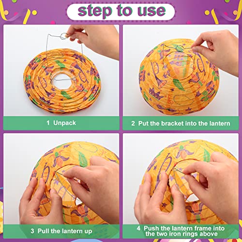 Image of Panelee 12 Pcs Mardi Gras Party Decorations Paper Lanterns Carnival Yellow Green Purple Hanging Round Paper Lanterns 8 Inch for Mardi Gras Office Classroom Party Decorations Supplies Indoor Outdoor