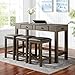 MISC Transitional Brown 4-Piece Counter Dining Set Grey Faux Leather Wood Walnut Finish Solid Storage