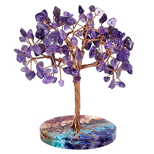 Nupuyai Amethyst Crystal Money Tree with 7 Chakra Base