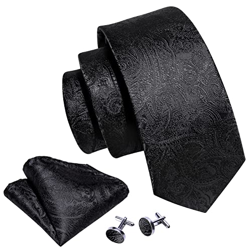 Image of Barry.Wang Men Ties Paisley Woven Silk Necktie Set with Pocket Suqare Cufflinks Formal