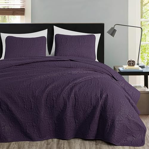 Image of Chezmoi Collection Austin 3-piece Oversized Bedspread Coverlet Set (Queen, Purple)