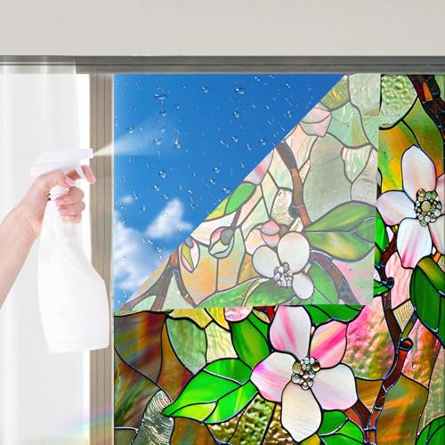 Image of Nuxovilar Gothic Halloween Pink Flower Branch Window Film 17.5x39.3 PVC