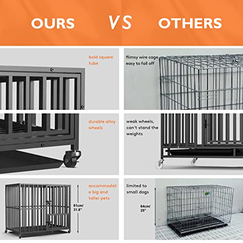 BingoPaw Hundetransportkäfig Tiertransportbox Schwerlast Hundekäfig: Auto Hundebox Mittlere Hunde, Hundezwinger Outdoor Indoor aus reißfestem Eisenrohr mit 4 Rollen und 3 Türen, L: 95 x 57 x 81 cm - Image 6