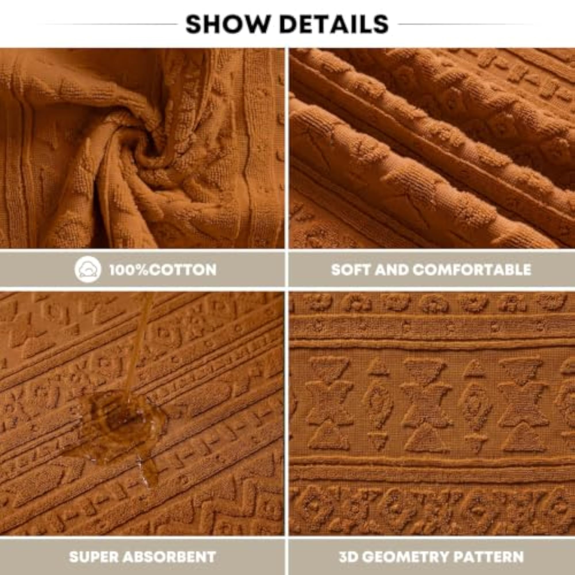 2 Pcs Caramel 3D Geometric Design Hand Towels