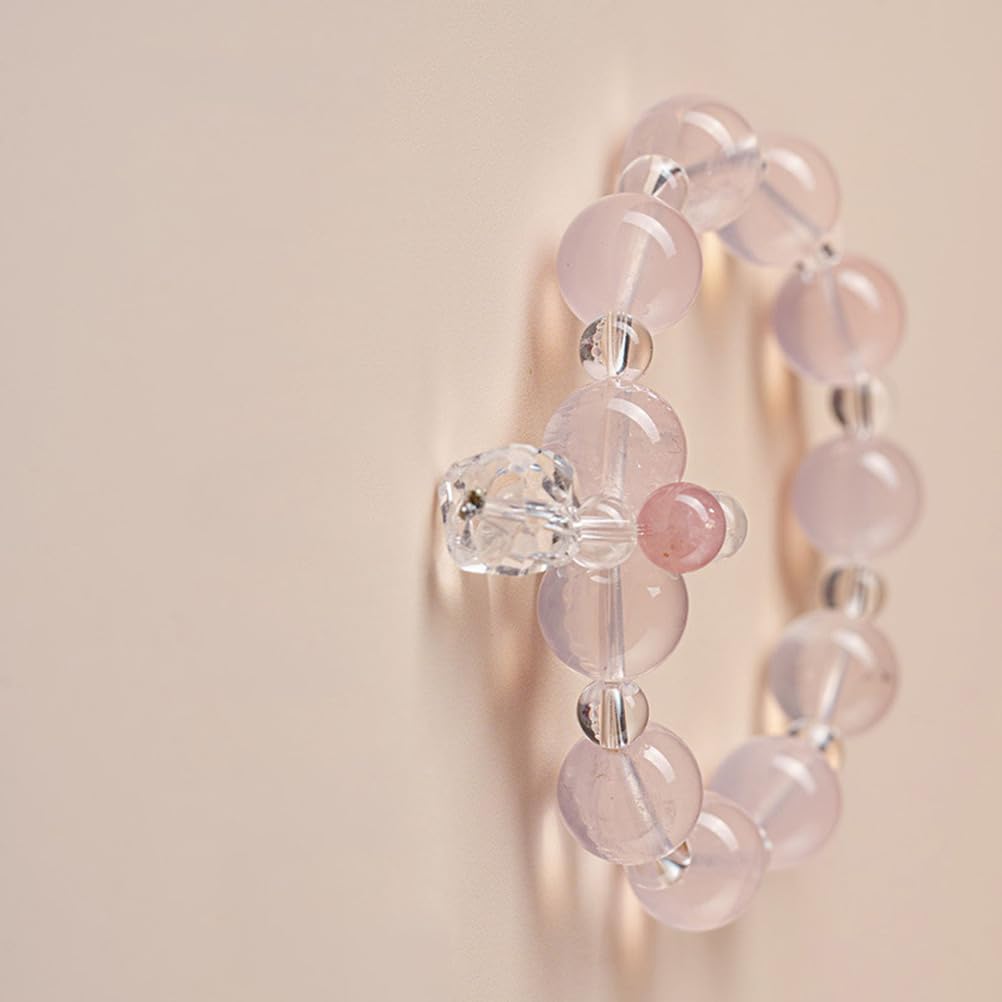 Bracciale al Quarzo Rosa curativo al Quarzo Trasparente, Braccialetti Naturali Fatti a Mano Bracciale Elasticizzato con Pietra preziosa Rosa Naturale per l'energia positiva