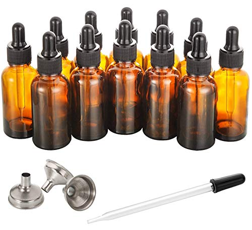 NEYORIKA 遮光瓶 アロマオイル瓶 アロマ瓶 精油瓶 アロマオイルボトル 30ml 12本 スポイト ドロッパー 1個 小分け用 小型漏斗 3個 付属 遮光ビン セット