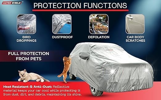 Image of ULTRA SHIELD Mist Grey Series 100% Waterproof Car Body Cover for Maruti Suzuki Baleno with Mirror Pockets | Triple Stitched, Elastic, Custom Fit, Heat Resistant, Anti-Dust, All-Weather Cover