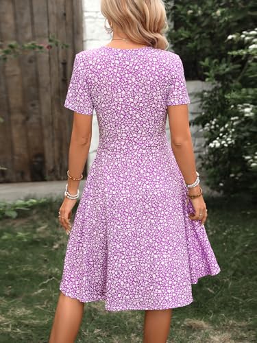 Image of Women's 2026 Fit and Flare Dress Summer Casual Elegant Vintage Floral Printed Work Party A-line Dress with Pockets 162