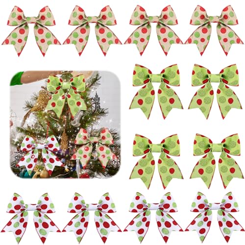 Crowye 30 Pcs Christmas Tree Bows Decorations 5.5'' Red Green Bows Bulk Sequin Glitter Dots Ribbon DIY Christmas Tree Wreath Ornaments for Home Garland Wedding Gift Party Holiday