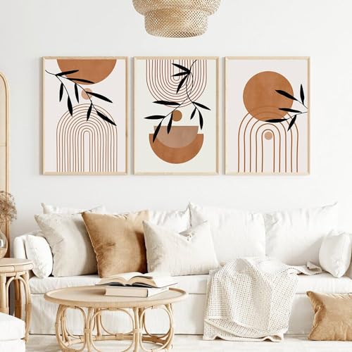 Carteles botánicos abstractos en lienzo de 60x70cm un set de 3 láminas boho para salón sin marco