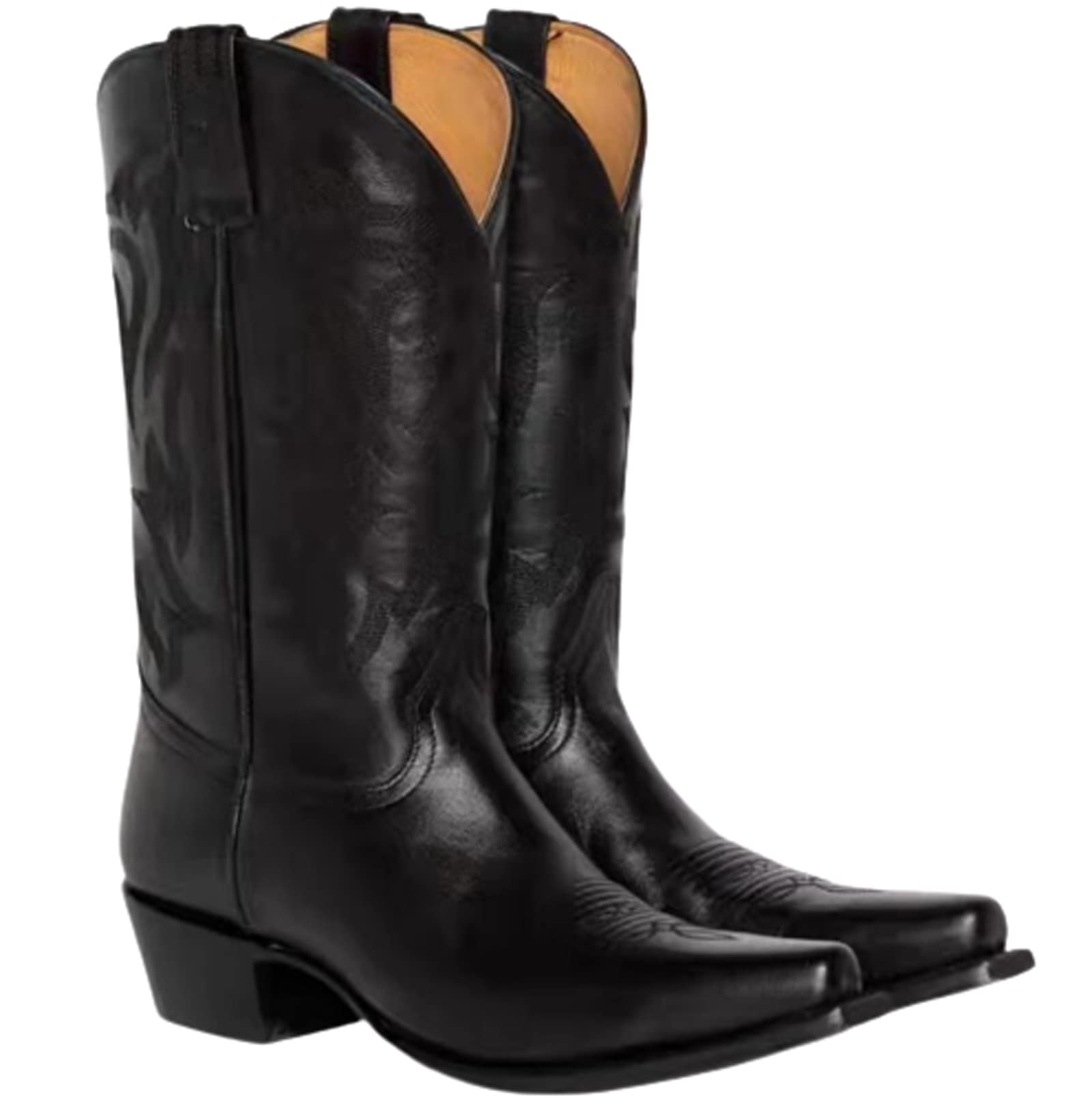 Botas de Mujer, Botas de Vaquero Bordadas Occidentales con Punta Puntiaguda, Botas Retro, Tacones Cuadrados, Botas de Tubo Medio sin Cordones de Talla Grande 45