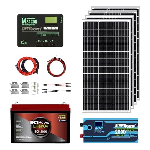 ECI Power 1.3KWH 12V Solar Power System Kit | LiFePO4 12V 100Ah, 400W Mono Solar Panels, 30A MPPT Solar Charge Controller, 2KW Pure Sine Wave Inverter Charger | RV, Trailer, Camper, Marine, Off Grid Cover