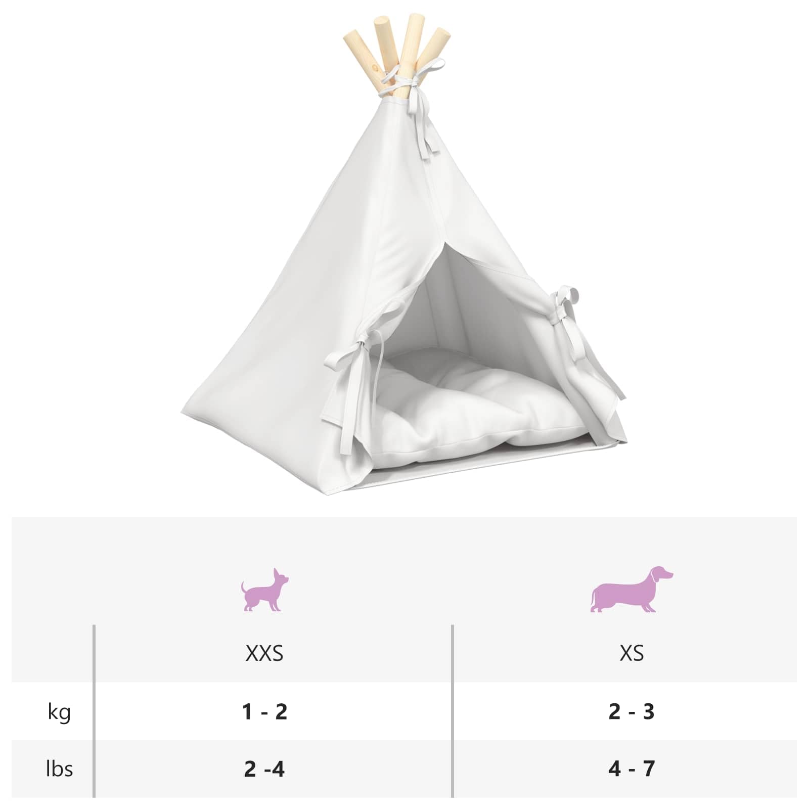 Tipi pour animal de compagnie avec coussin, blanc, 40 x 40 x 50 cm, polyester, nid douillet pour chat, nid douillet pour chiots, chatons