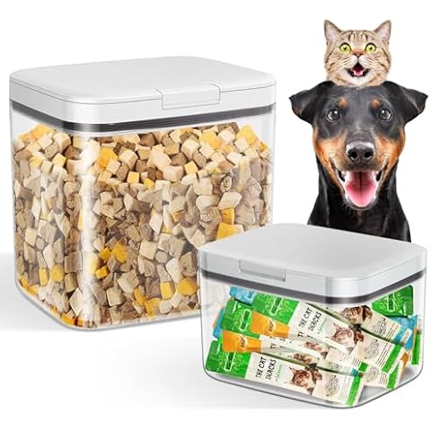 2 PCS Large Dog Treat Container Set with Automatic Flip-up Lids - 4.75 Qt+2.9 Qt Dog Food Storage Container Bins for Pet Treat Cat Food Bird Seed Rice Flour Sugar Storage Cover