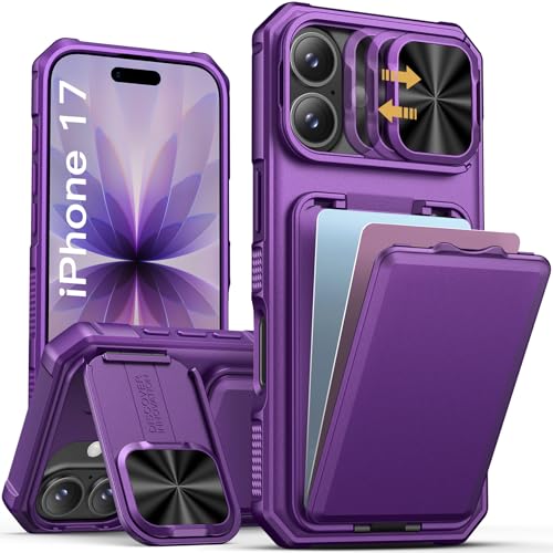 Image of SSLOTSCASE for iPhone 17 Case with Card Holder & Hidden Kickstand, Purple