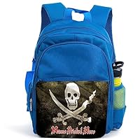 KRAFTYGIFTS Personalised Boys Pirate Backpack Bag For School Childrens Primary Kids Blue Pirates Ship Skull & Crossbones Rucksack Birthday Gift ST835