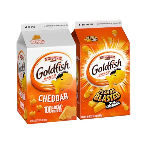 Image of Goldfish Cheddar Cracker and Flavor Blasted Xtra Cheddar Crackers, Snack Crackers, 30 oz Cartons, 2 CT box