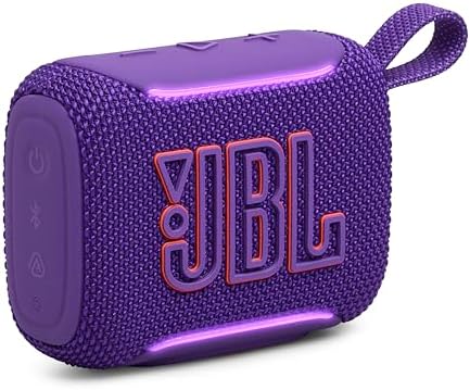 JBL Go 5 - Ultra-Portable Waterproof & Drop-Proof Speaker with JBL Legendary Sound & Ambient Edge Lighting, AirTouch Instant Stereo Pairing or Link Multiple Compatible Speakers via Auracast™ (Purple)