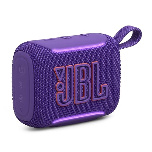 JBL Go 5 - Ultra-Portable Waterproof & Drop-Proof Speaker with JBL Legendary Sound & Ambient Edge Lighting, AirTouch Instant Stereo Pairing or Link Multiple Compatible Speakers via Auracast™ (Purple)