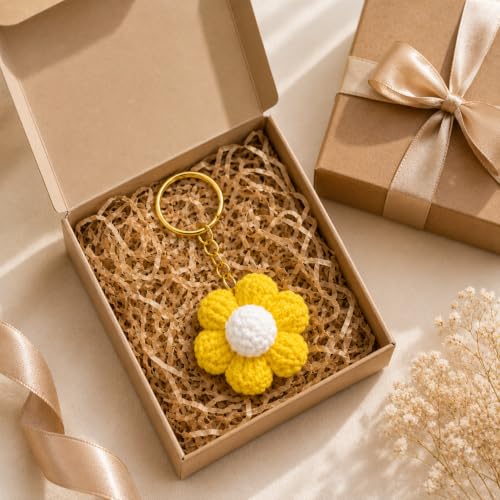 Image of Handmade Crochet Keychain for Women & Girls, Cute Yarn Key Ring, Bag Charm, Car Key Holder & Gift, Aesthetic Handmade Floral Accessory